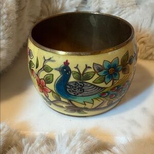 Vintage Handcrafted Yellow Floral Peacock Bangle in Brass